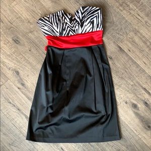 Zebra print, black, and red formal dress